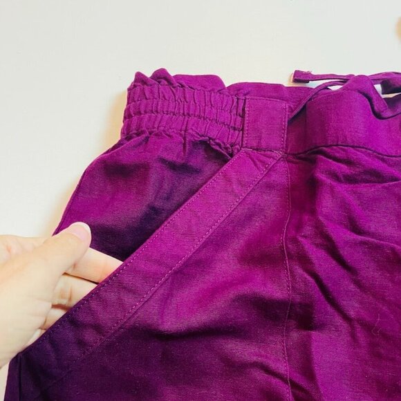 NWT Ann Taylor LOFT Linen TALL LONG Trouser Pant Paperbag Wide Leg Purple Travel - Picture 6 of 9